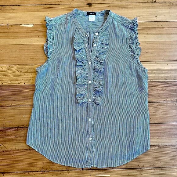 J. Crew linen blend ruffle sleeveless top. Size 0. - Picture 1 of 8